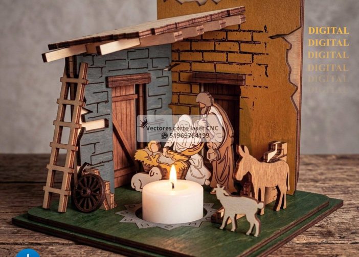 Portavelas con diseño de belén nacimiento jesucristo pesebre