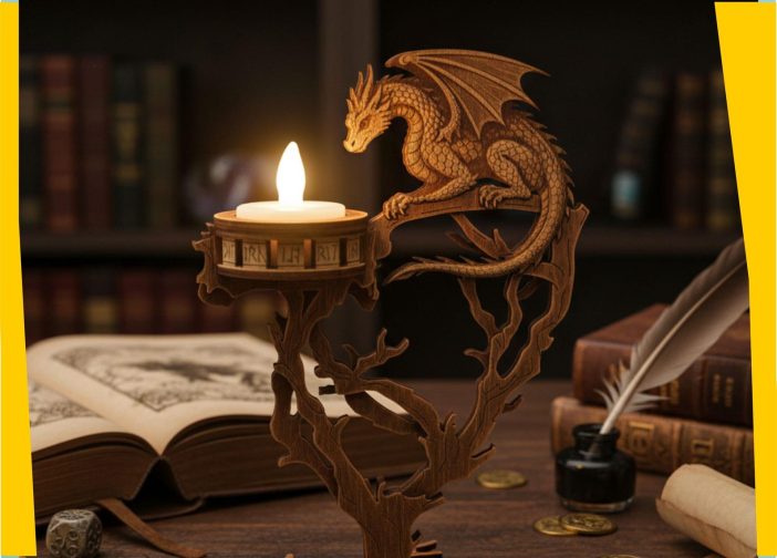 Portavelas de dragón de fantasia