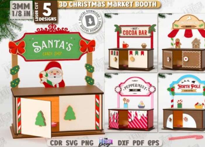 Puesto estantes de mercado navideño 3D