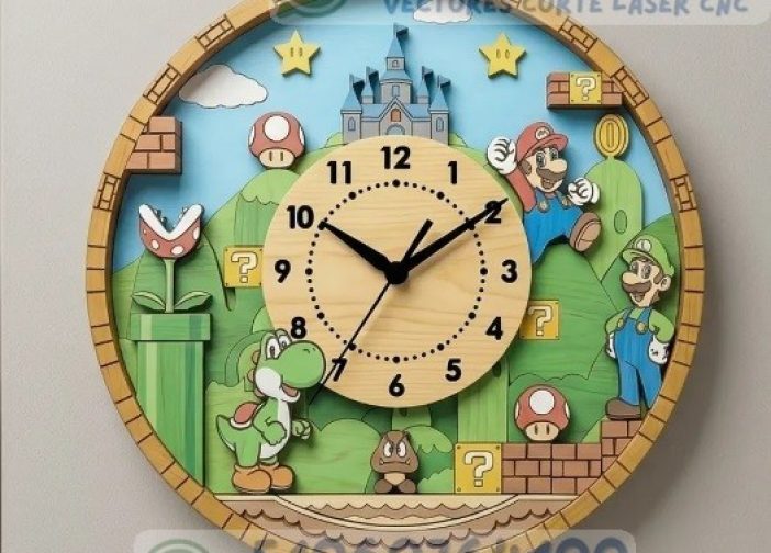 Reloj de pared redondo inspirado en el mundo Super Mario