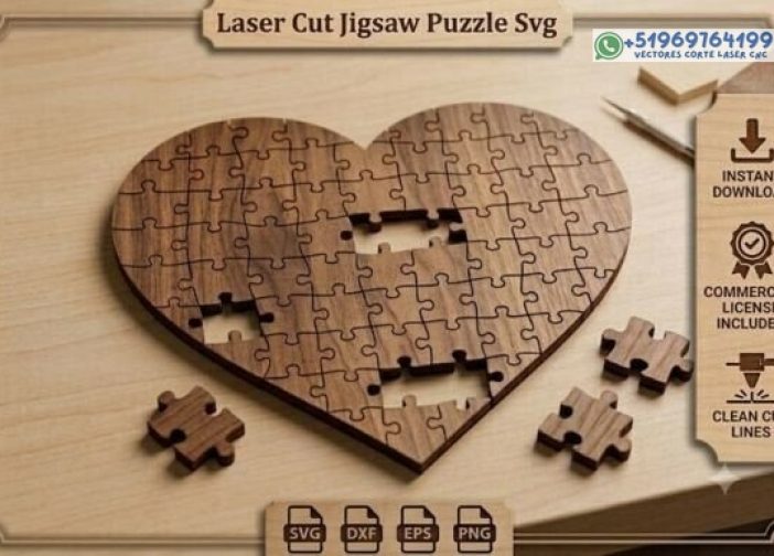 Rompecabezas de corazón cortado con láser SVG