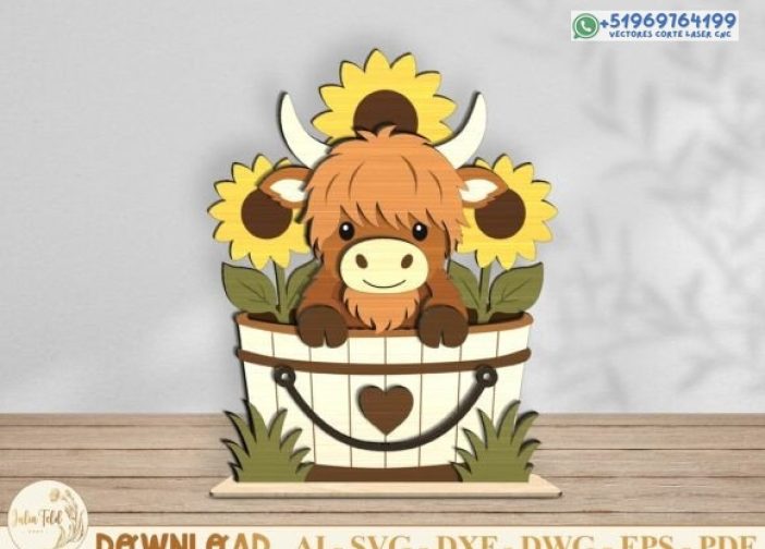 SVG de vaca de las tierras altas en capas 3D
