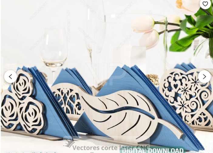 Servilletero decorativo corazon hoja rosa