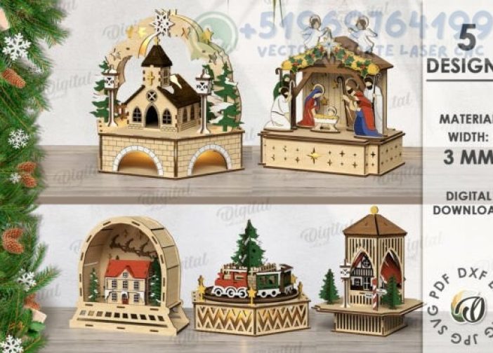 Set de 5 escenografias navideñas 3d