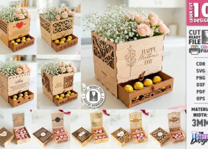 Set de corte láser de caja de flores y chocolates