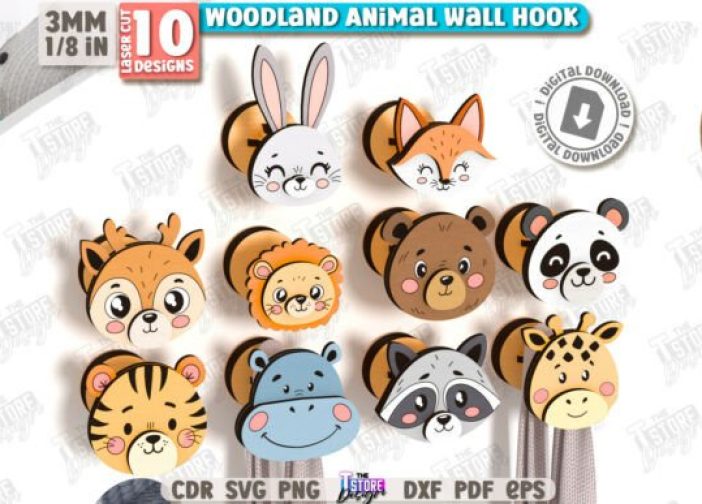 Set de ganchos de pared animales del bosque para Habitación Infantil