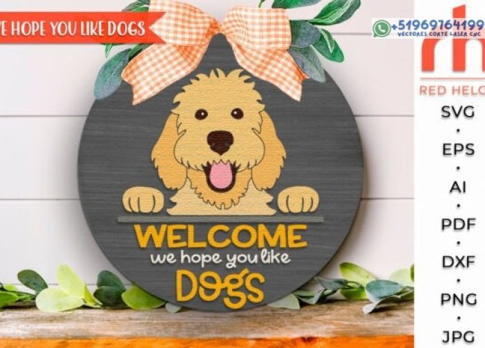 Signo de puerta de garabato dorado SVG, percha para perros 1