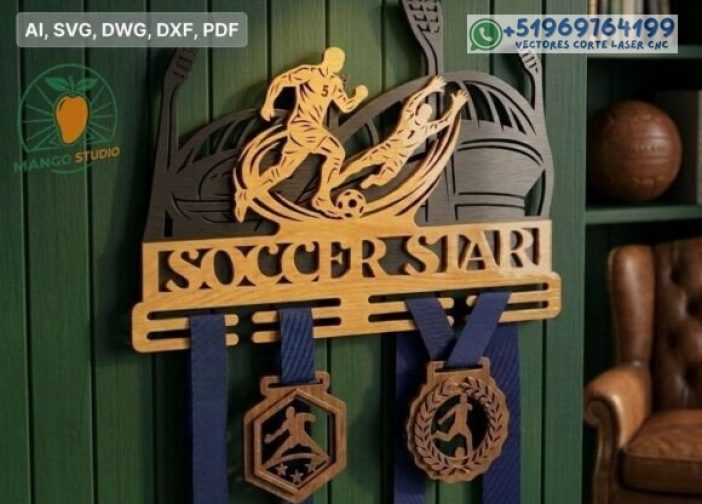 Soporte para medallas de fútbol en 3D y 2 medallas de premio Para mas Vectores Whatsapp 51969764199