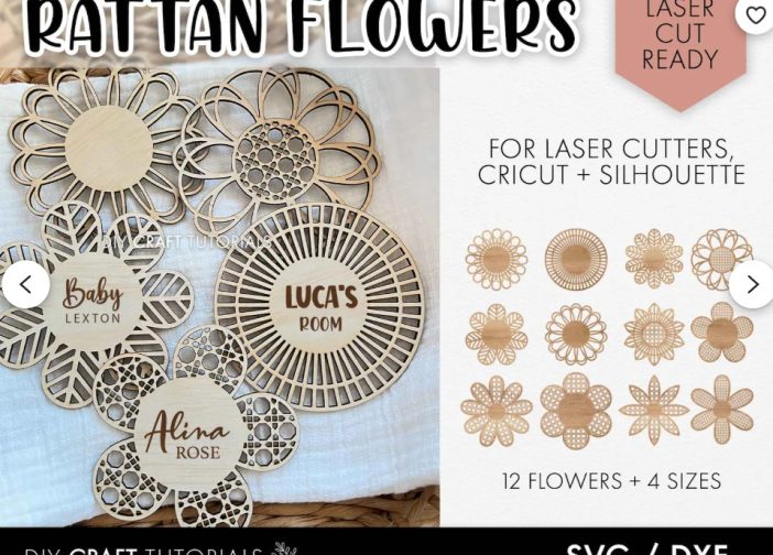 Svg de flor de ratan letreron con nombre de bebe