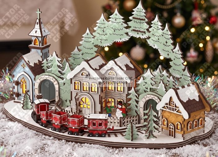 Tren de pueblo navideño con iglesia2