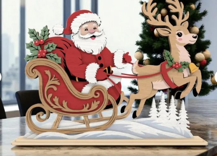 Trineo de papa noel y renos 3D