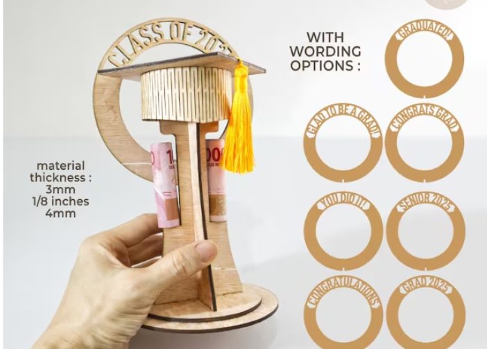 Trofeo de graduación con birrete 3D incluye portabillete