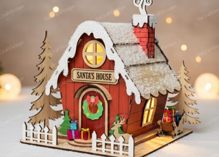 casa de papa Noel 3D pueblo navideño