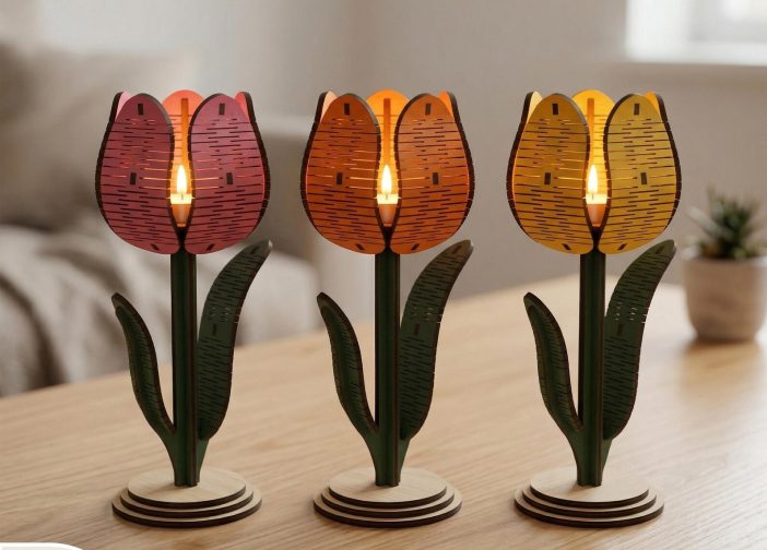 portavelas de tulipan 3D