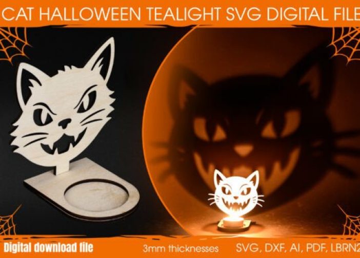 vela de té de Halloween con forma de gato